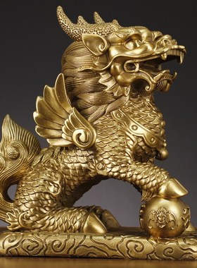 铜麒麟一对公母财富祥云瑞兽x客厅阳台家居公司办公司开业送礼摆