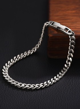罗泰老银匠925银古巴手链男女士款情侣J简单大方男生手饰生日礼物
