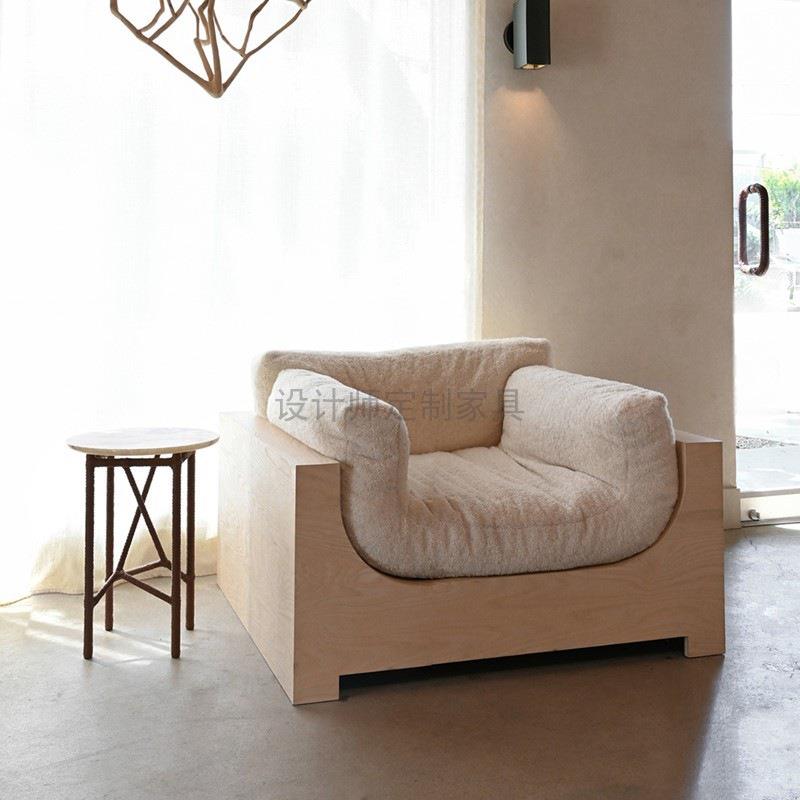 轻奢复古客厅双三人实木皮布艺沙发设计师样板间售楼部接待沙发 - 图1