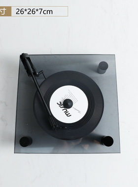 简约现代高端感留声机模型黑胶唱片水晶装饰品样S板间桌面创意摆