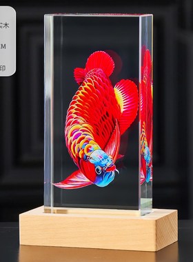 水晶内雕锦鲤摆件公m司创意电视酒柜桌面装饰品招财艺术发光轻奢