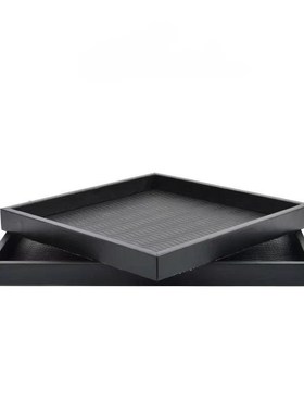 现代简约黑色皮革托盘样板间客z厅茶几收纳盘几何置物盘装饰品摆