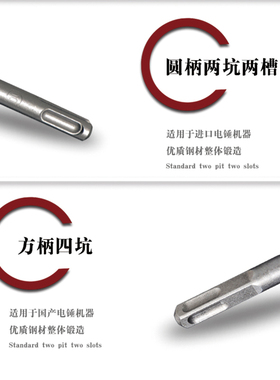 电锤钻头方柄四坑无螺纹光杆合金凿子圆柄布线开槽混凝土铲墙王钻
