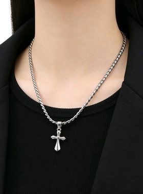 女生钛钢S旦链十字架吊坠项链潮酷嘻哈风个性锁骨链配饰