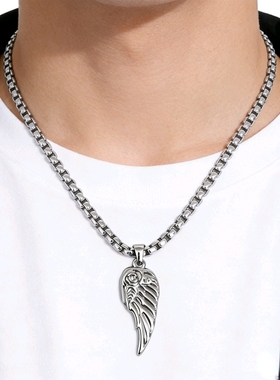 天使之翼钛钢项链男嘻哈复古百搭锁骨链小众设计感翅膀吊坠项链