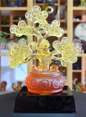 工艺品摆件摆设开业乔迁礼物福琉璃创意招财客厅装饰发财树店铺猪