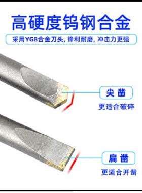 电锤电镐合金钻头方柄圆柄六角柄尖扁合金凿子加长冲击钻头混凝土