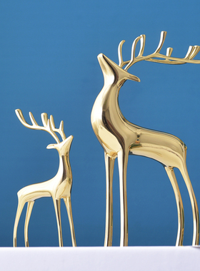 北欧纯铜小鹿摆件客厅玄关电视柜书房办公桌轻奢家居软Z装饰品摆
