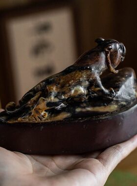 一山上·大善堂 青田石【家居饰品图品客厅一孤桌面摆件物虎】