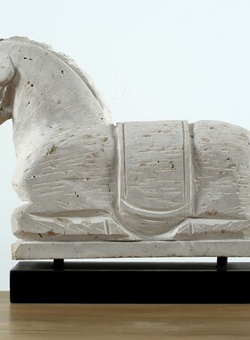 中式复古摆件装饰品创意正品洞石雕马搭配客厅书房玄关样板房超值