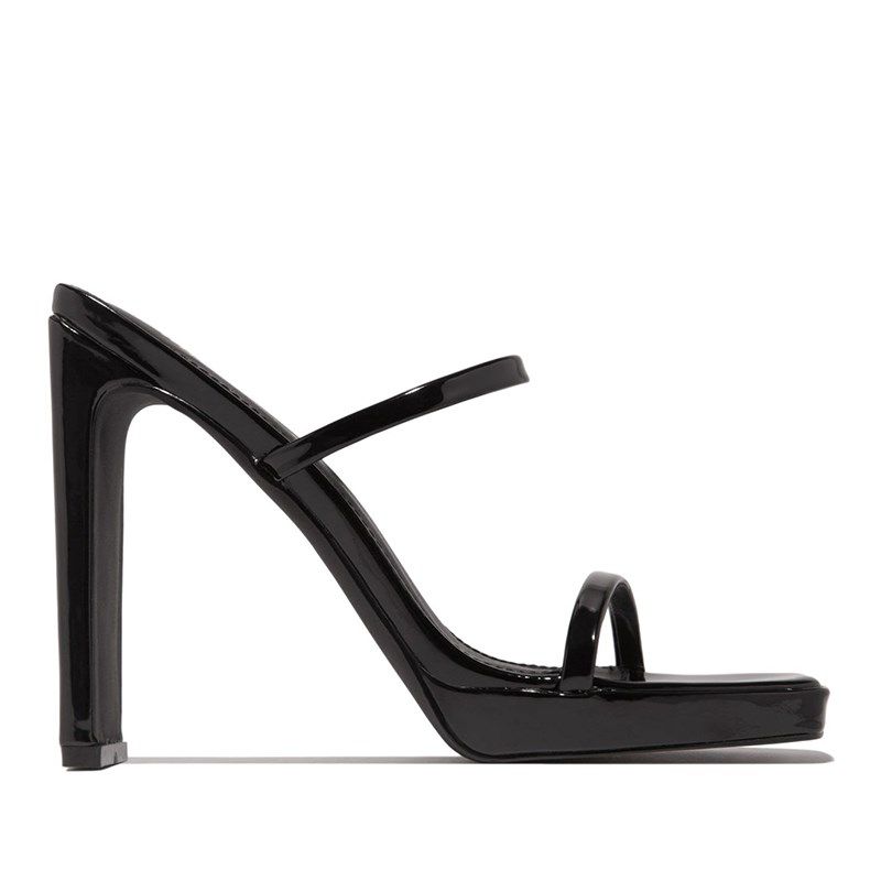 凉鞋女厚底粗跟一字带2024年夏黑色漆皮方头透明简约防水台高跟鞋,淘宝优惠券,粉丝福利购,淘宝优惠卷