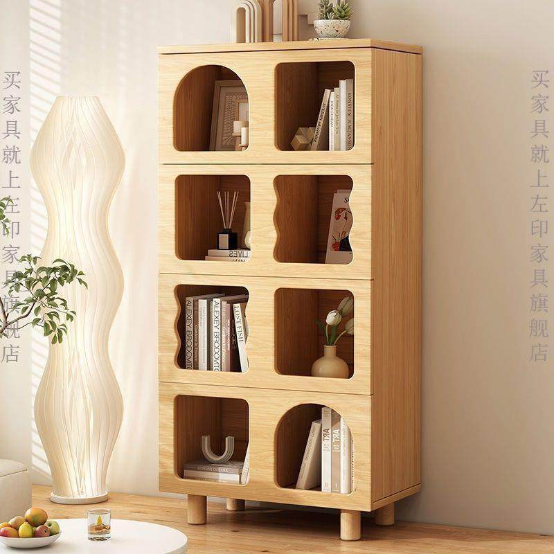 奶油风书柜落地置物架靠墙收纳展示柜创意格子书架储物柜儿童书架,淘宝优惠券,粉丝福利购,淘宝优惠卷