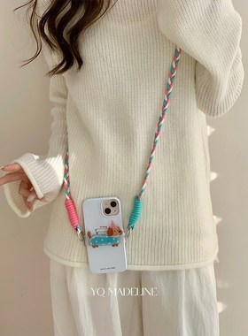 夏季出游度假便携式斜跨挂绳手机壳背夹I女防摔防丢神器背带配饰