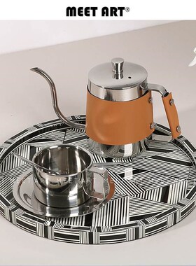 现代简约样板房皮革咖啡壶摆件几何托盘M客厅茶几饰品飘窗装饰