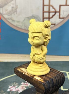 黄杨木雕哪吒魔童手把件摆件