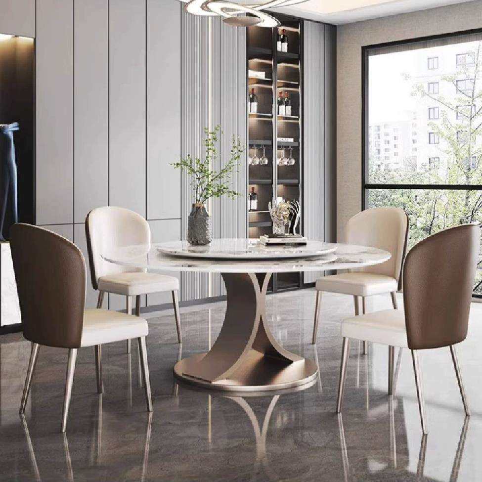 岩板餐桌圆形小户型轻奢现代简约圆桌高端亮光带转盘家用客厅饭桌,淘宝优惠券,粉丝福利购,淘宝优惠卷