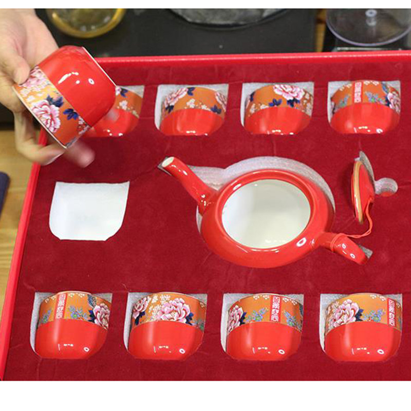 Wedding supplies wedding red tea set newlywed tea ceremony cup housewarming M new home gift complete set wedding gift
