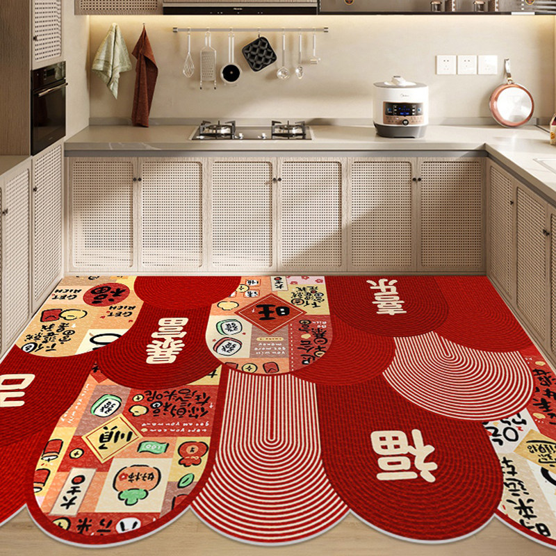 Cartoon festive kitchen floor mats waterproof and oil-proof wipeable no-wash pvc non-slip door carpet full and thickened