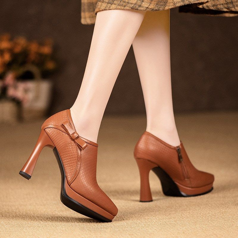 2024时尚深口单鞋女春秋新款粗跟防水台高跟鞋优雅气质尖头女鞋子,淘宝优惠券,粉丝福利购,淘宝优惠卷