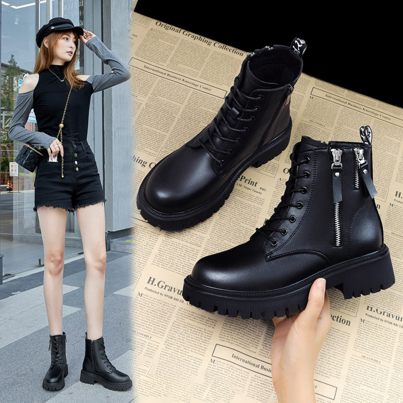 厚底马丁靴2021年新款女时尚洋气英伦风冬季加绒加厚显脚小短靴,淘宝优惠券,粉丝福利购,淘宝优惠卷
