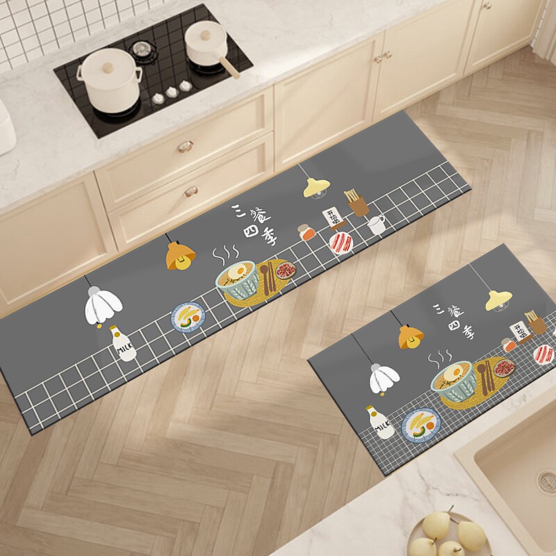 Kitchen floor mats are non-slip and oil-proof, wipe-free, anti-dirty, L-shaped silicon F algae mud absorbent mats, special mats, foot mats and carpets.