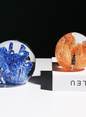 琉璃艺术水晶玻璃m球珊瑚摆件现代简约家居客厅样板间玄关桌面装
