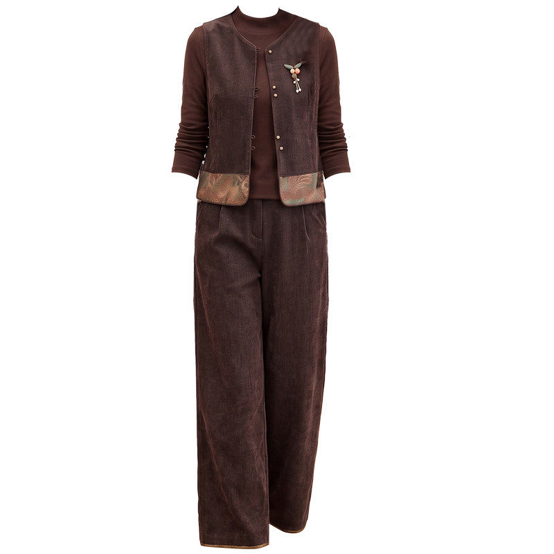 Fashionable Korean vest suit for women 2026 autumn new style long-sleeved bottoming shirt wide-leg pants casual three-piece set
