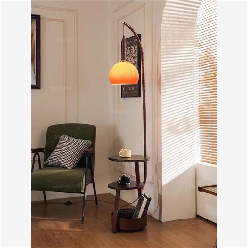 中古风客厅钓鱼落地灯沙发旁高级感卧室床头柜置物一体氛围感台灯,淘宝优惠券,粉丝福利购,淘宝优惠卷