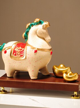 陶瓷马到成功摆件新中式客厅电视柜玄关办公室装饰品开业乔迁送礼
