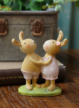 可爱粉裙小花兔兔l系列情侣树脂装饰桌面摆件攀爬娃娃软装橱窗饰