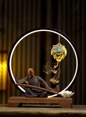 紫砂摆件禅意人物工艺礼品摆饰抚琴和尚玄关博古架装饰品家.居覆