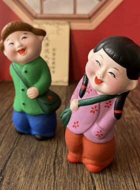 上学 泥人张手工艺品摆件 一对送朋友同学桌面趣味摆件