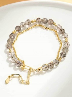 新品黑草莓水晶双圈串珠手链女小众高级感时尚百搭手串手饰