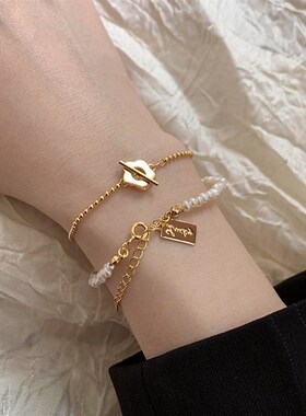 冷淡风金属花朵淡水珍珠手链女韩国小众个性简约气质百搭时尚手镯