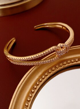 锆石拼接双层金属开口手链 时尚个性手镯 轻奢高级感手饰女款