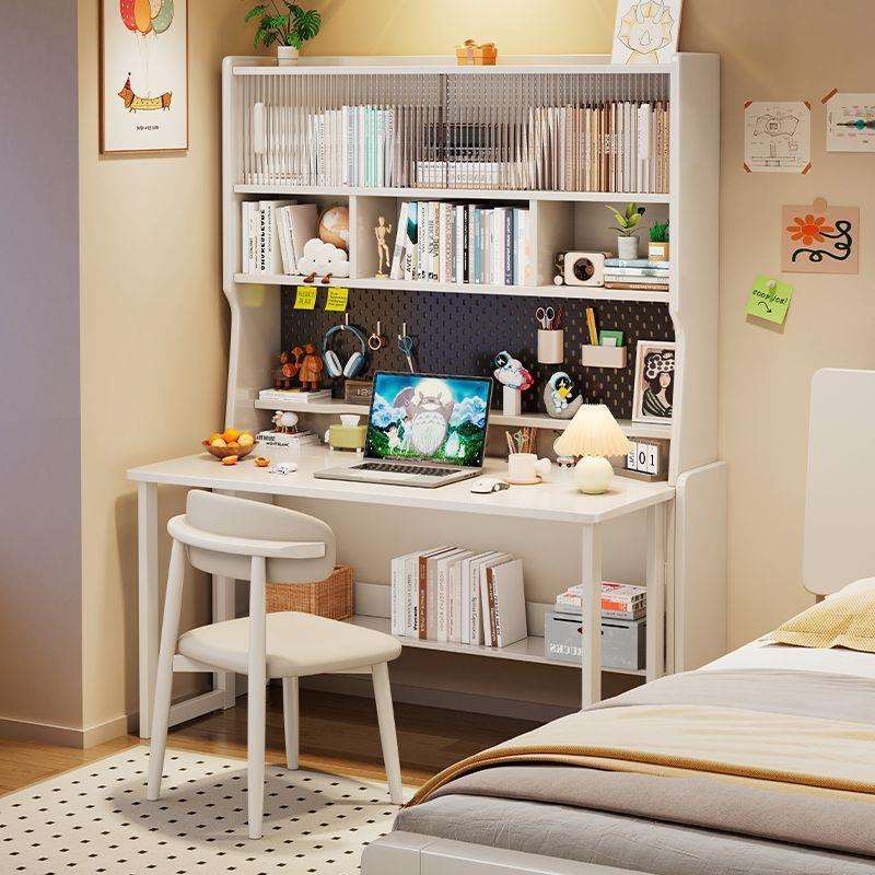 实木书桌书架一体卧室床边带洞洞板学习桌可折叠置物办公电脑桌子 - 图1