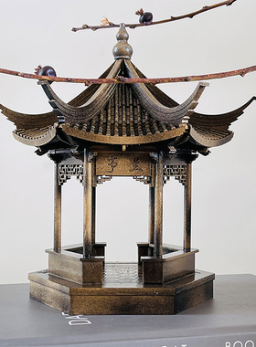 古建筑模型亭子新中式摆件手工拼装木质家居送礼酒店湘菜餐厅挂件