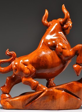 花梨木雕刻牛摆件实木十二生肖牛气冲天木制吉祥物家居装饰工艺品