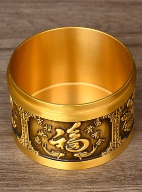 高档纯黄铜茶叶罐五牛图复古带盖防灰尘客厅装饰品大号茶叶筒摆件