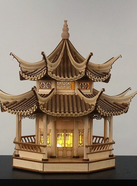 中国古建筑木质拼装模型定制中式台灯成品玄关书房家居送礼摆件