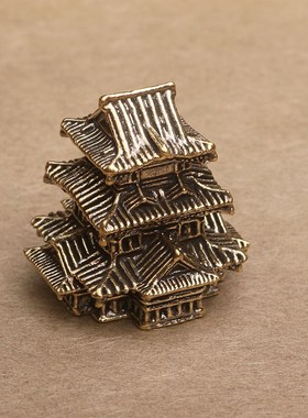 黄铜古楼客e栈假山鱼缸造景创意摆件书房办公室立体宫殿摆件工艺