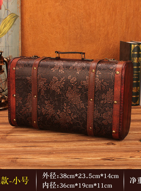 复古老式手提箱摆件欧式皮箱收纳箱木箱子橱窗Q怀旧拍摄道具装饰