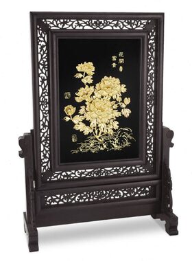 桌面摆件金箔花开富贵屏风送长辈领导荣退休礼物中式古典特色礼品