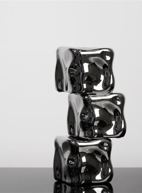 现代简约电镀银j色抽象陶瓷冰块摆件 样板房室内软装立方体装饰品