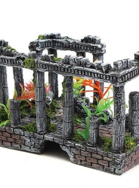 鱼缸水族箱创意造景装饰 仿古罗马柱遗迹欧式城堡摆件 大号罗马柱