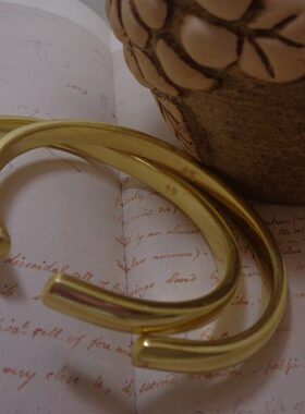 定制手工黄铜手镯实心 开口马蹄纯铜手镯子男女情侣款极简C形手环