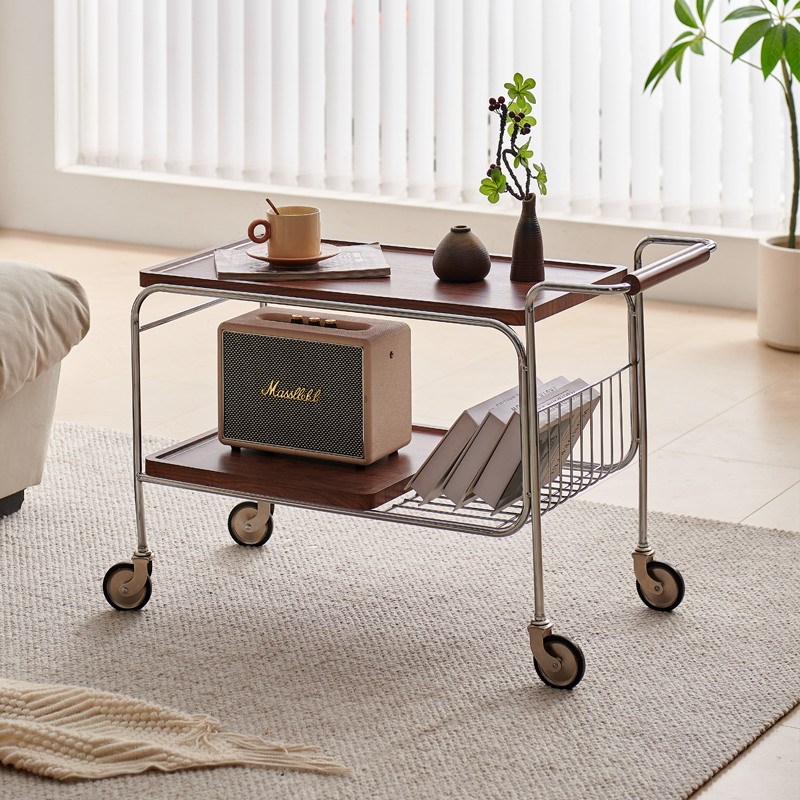 homechoiice复古可移动小推车沙发边几角几小户型客厅简约置物架 - 图1