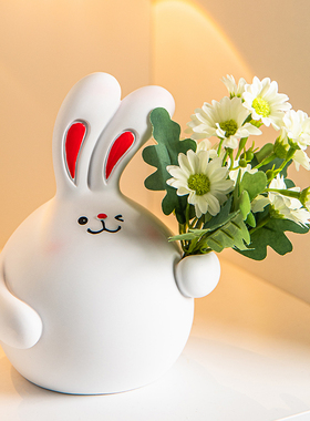 创意福运捧花兔子玄关客厅摆件家居电视柜桌面装饰U品乔迁新居礼