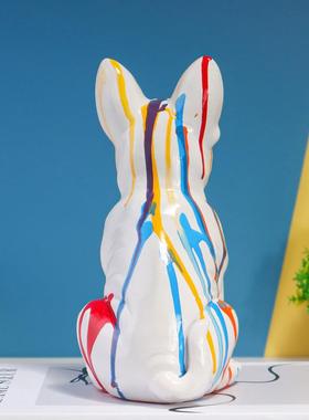 跨境欧式水转印流彩动物树脂摆件家居客厅玄关装饰斗牛犬工艺品