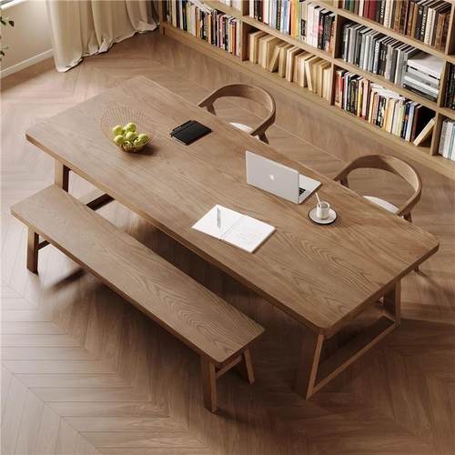 美式客厅大长书桌书房书法桌学习写字长条桌家用实木办公桌工作台 - 图1